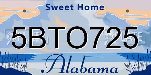 5BTO725 Alabama License Plate