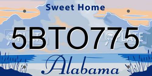 5BTO775 Alabama License Plate