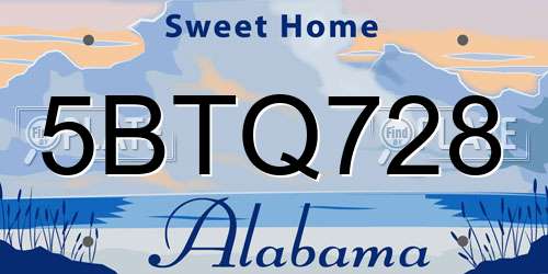 5BTQ728 Alabama License Plate