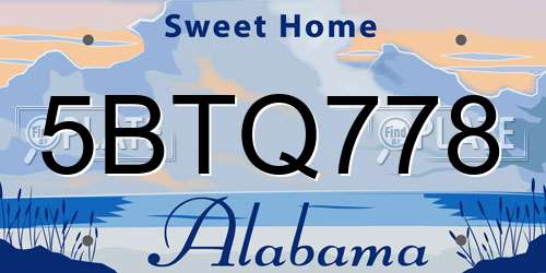 5BTQ778 Alabama License Plate