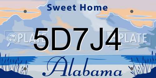 5D7J4 Alabama License Plate
