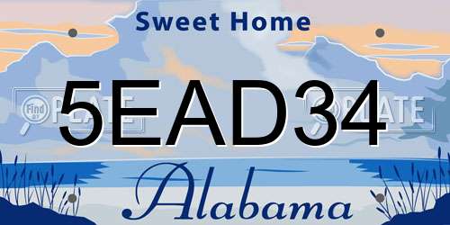 5EAD34 Alabama License Plate