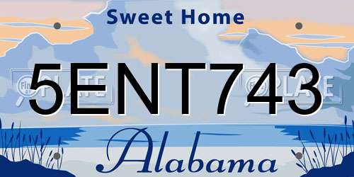 5ENT743 Alabama License Plate
