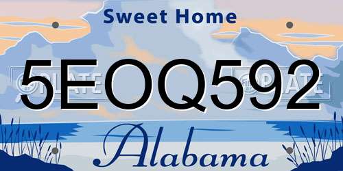 5EOQ592 Alabama License Plate