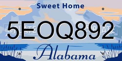 5EOQ892 Alabama License Plate