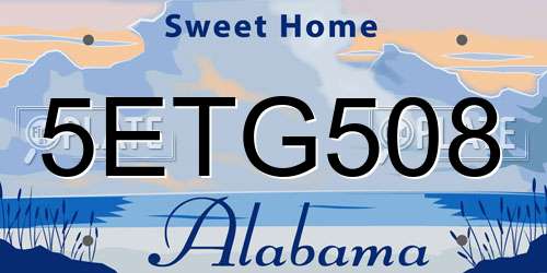 5ETG508 Alabama License Plate
