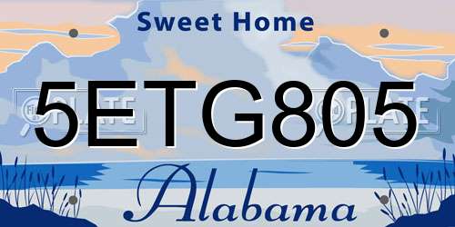 5ETG805 Alabama License Plate