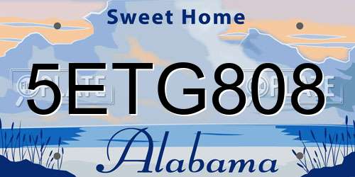 5ETG808 Alabama License Plate