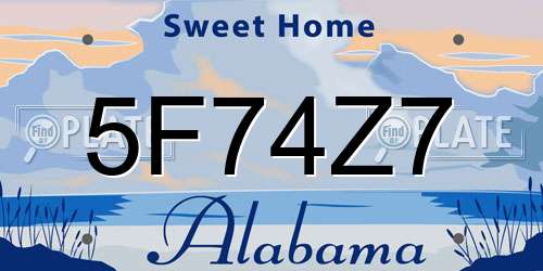 5F74Z7 Alabama License Plate
