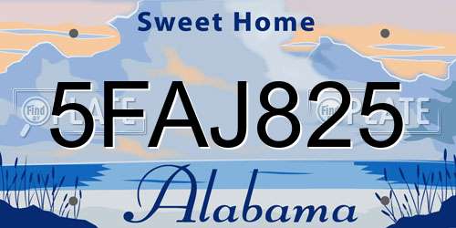 5FAJ825 Alabama License Plate
