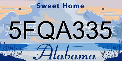 5FQA335 Alabama License Plate