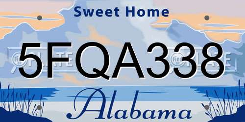5FQA338 Alabama License Plate