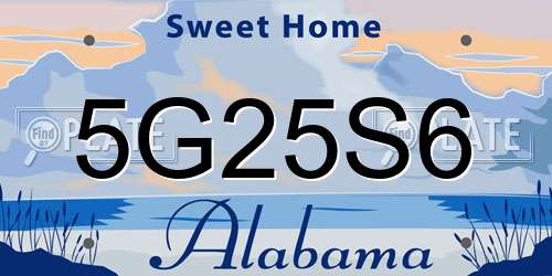 5G25S6 Alabama License Plate
