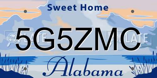 5G5ZMC Alabama License Plate