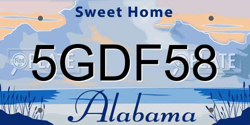 5GDF58 Alabama License Plate