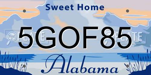 5GOF85 Alabama License Plate