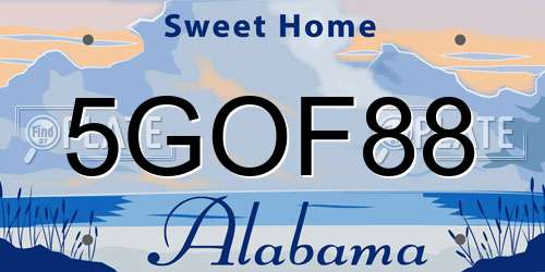5GOF88 Alabama License Plate