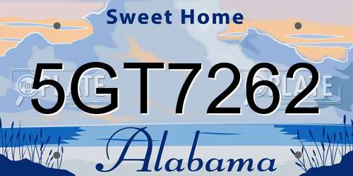 5GT7262 Alabama License Plate