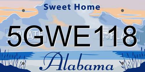5GWE118 Alabama License Plate