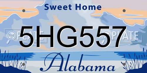 5HG557 Alabama License Plate