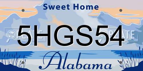 5HGS54 Alabama License Plate