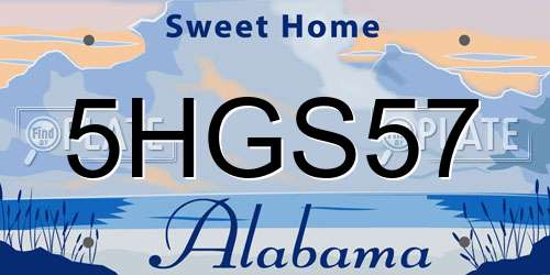 5HGS57 Alabama License Plate