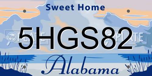 5HGS82 Alabama License Plate