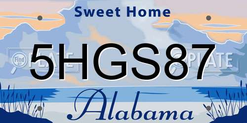 5HGS87 Alabama License Plate