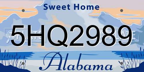 5HQ2989 Alabama License Plate