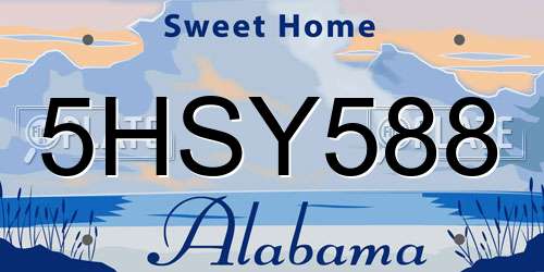 5HSY588 Alabama License Plate