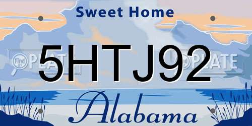 5HTJ92 Alabama License Plate