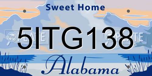 5ITG138 Alabama License Plate