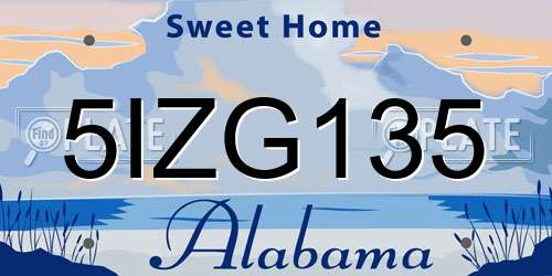 5IZG135 Alabama License Plate