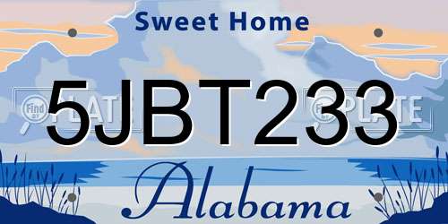 5JBT233 Alabama License Plate