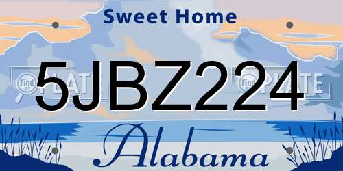 5JBZ224 Alabama License Plate