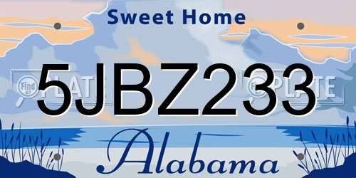 5JBZ233 Alabama License Plate