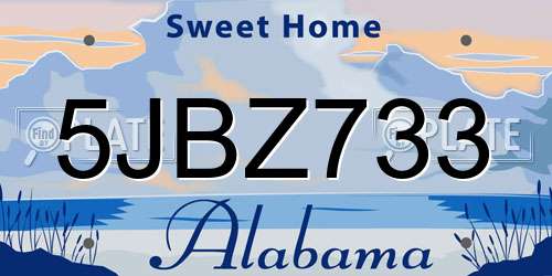 5JBZ733 Alabama License Plate