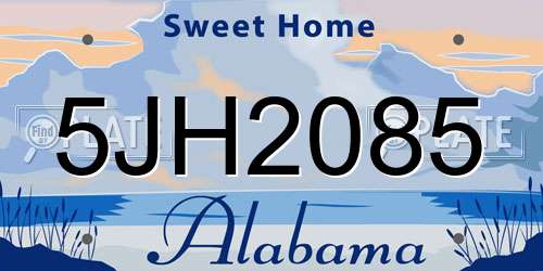 5JH2085 Alabama License Plate