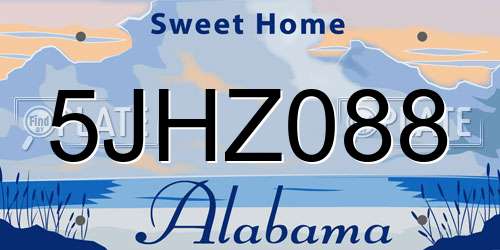5JHZ088 Alabama License Plate