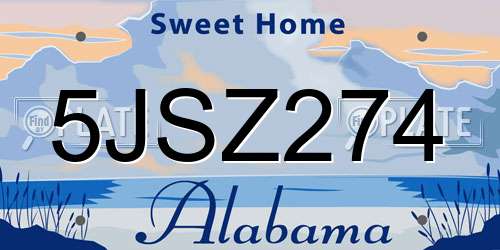 5JSZ274 Alabama License Plate