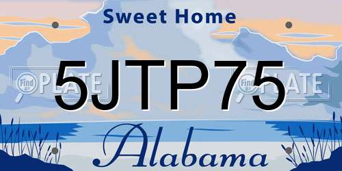 5JTP75 Alabama License Plate