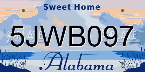 5JWB097 Alabama License Plate