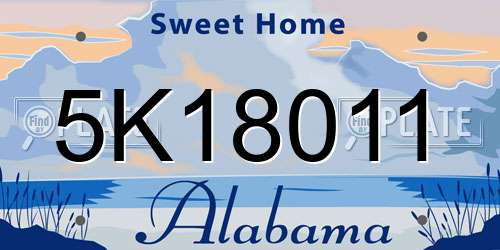 5K18011 Alabama License Plate