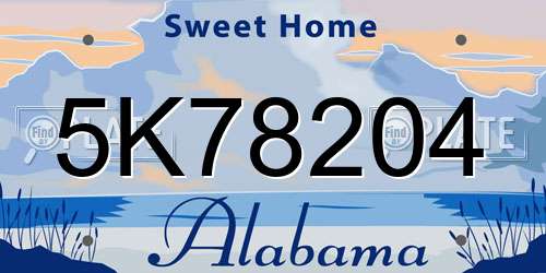 5K78204 Alabama License Plate