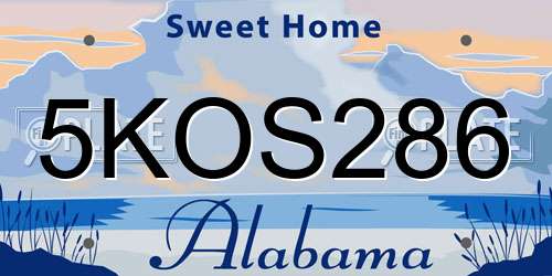 5KOS286 Alabama License Plate