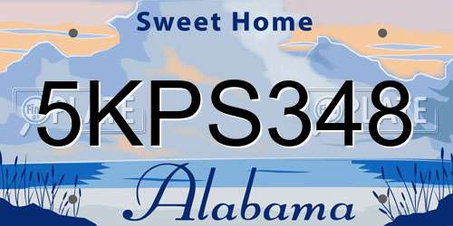 5KPS348 Alabama License Plate