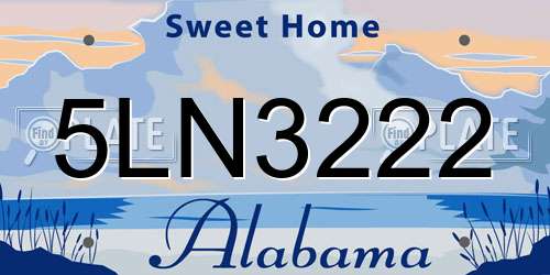 5LN3222 Alabama License Plate