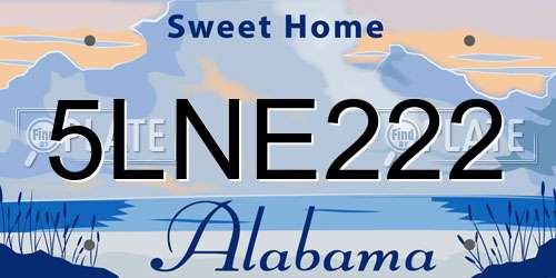 5LNE222 Alabama License Plate