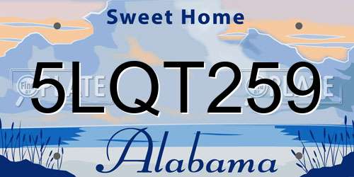 5LQT259 Alabama License Plate