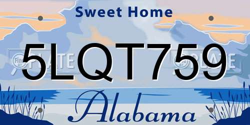 5LQT759 Alabama License Plate